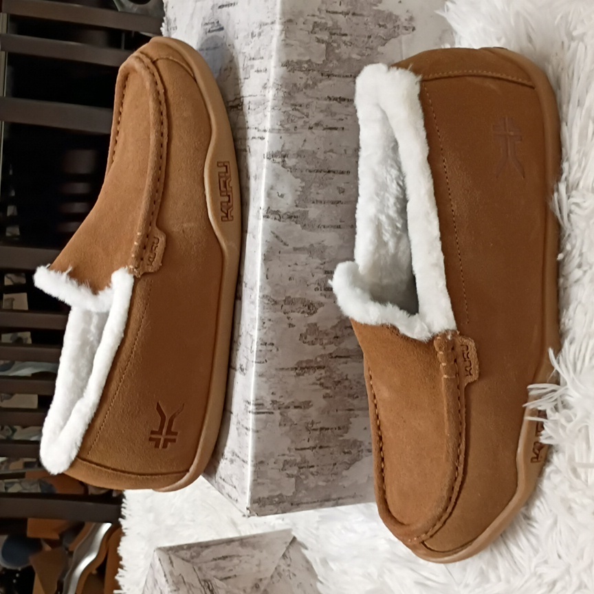 Kuru Loft Men's Brown Slippers White Faux Fur Lining Arch Supportive 11.5